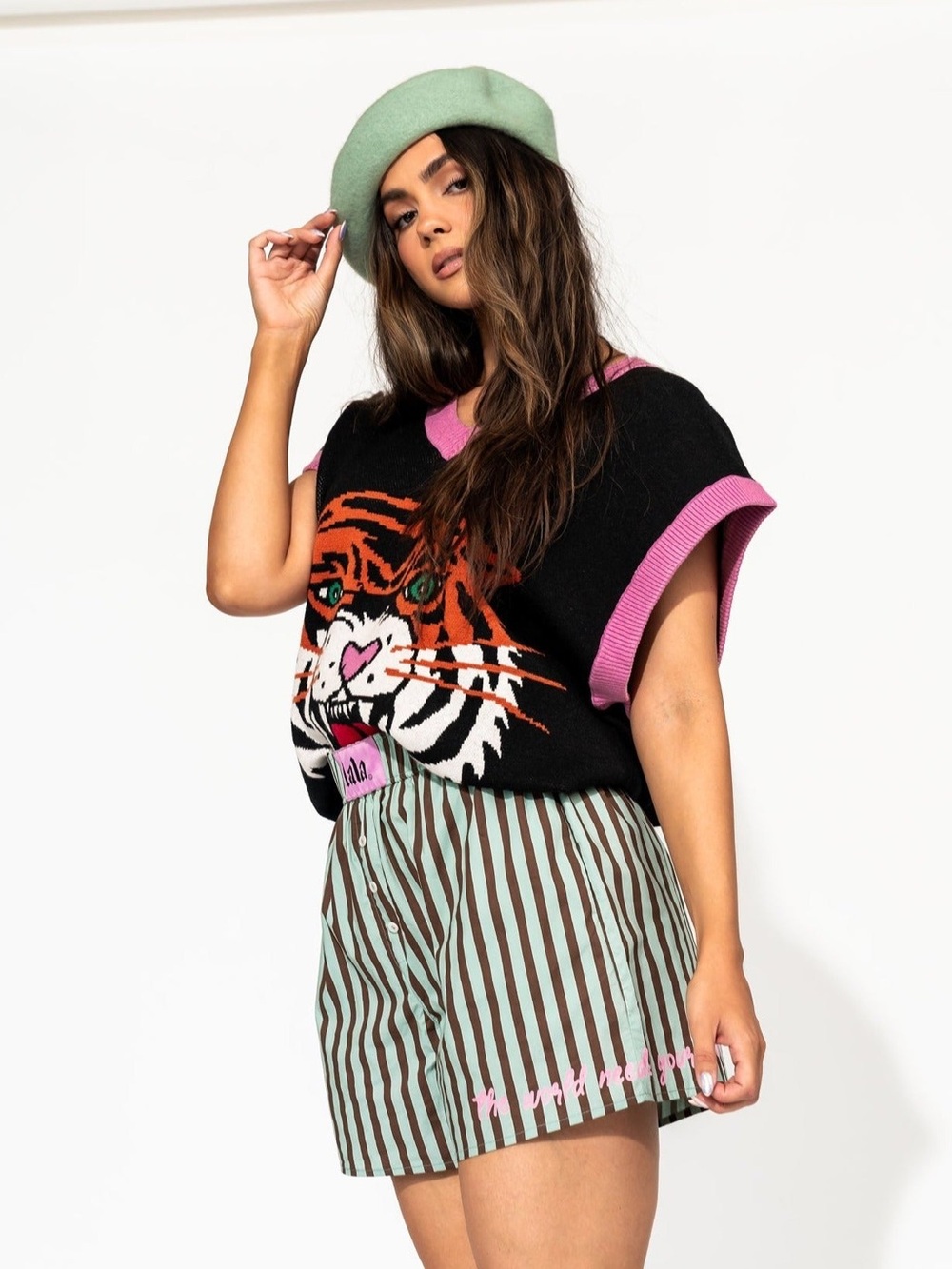 EXCELLENT CONDITION DRESSED IN LALA CARNIVAL STRIPE BOXER SHORTS, L/XL